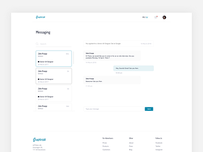 Uptrail Messaging ad chat clean job job board light minimal ui ux web white