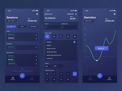 Midnight Blue android app clean color colour dark data design feed graph ios layout mobile statistics stats typography ui ux