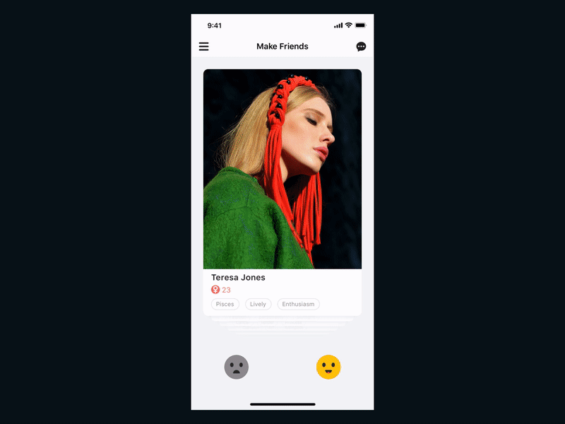 Drag to choose like or dislike app crying face drag make friends motion principle smiley face ui ux