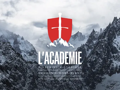AEH Logo w/Mountain Background club fencing hema historical logo longsword mountain negative space shield sword