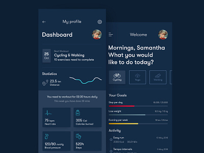 Health And Fitness App [Dark mode] dark background dark mode design fitness fitness app health mobile app mobile app design typography ui ux
