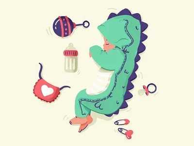Baby Dino 👶🦕 baby children cute dino draw drawing family icon illustration kids minimal modern night pijam procreate sketch sleep study toys vector