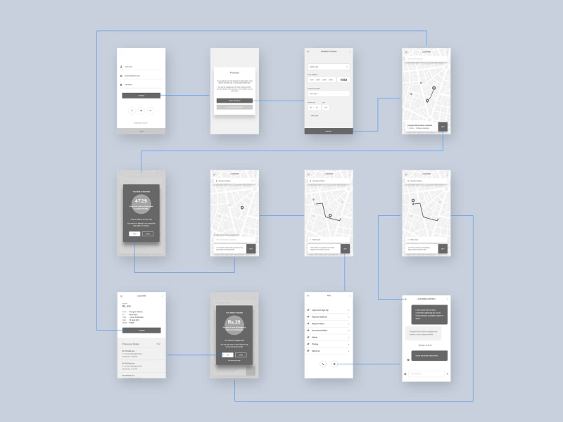 Connected Wireframe adobe xd animation app bike design flat prototype usability ux wireframes