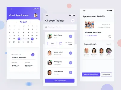 Fitness Training Appointment appointment calendar ui fitness schedule gym landing page online fitness app scheduling tanning tracker app tracking app trainer app user profile