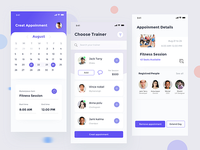Fitness Training Appointment appointment calendar ui fitness schedule gym landing page online fitness app scheduling tanning tracker app tracking app trainer app user profile