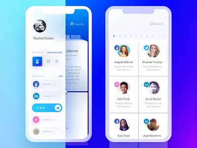 Rolodex. Side Nav Dark Rolodex & Light Tiles app arrow contacts dark mode iphone launch loader night mode notebook notes onboarding page turn pages purple rolodex slack switcher tabs twitter