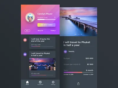App For Your Targets app clean dark interface flat inspiration interface ios iphone x minimal mobile profile ui user ux