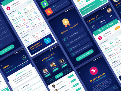 Quizbuzz App Design (Sneak Peek) android app app ui dark dark app dashboard design leaderboard minimal quiz quiz app ui ux