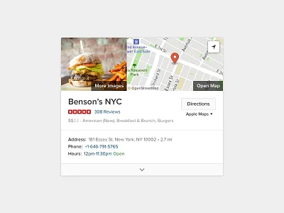 Burgers in NYC burgers card design directions duckduckgo map modular module places restaurants results search engine search results ui web