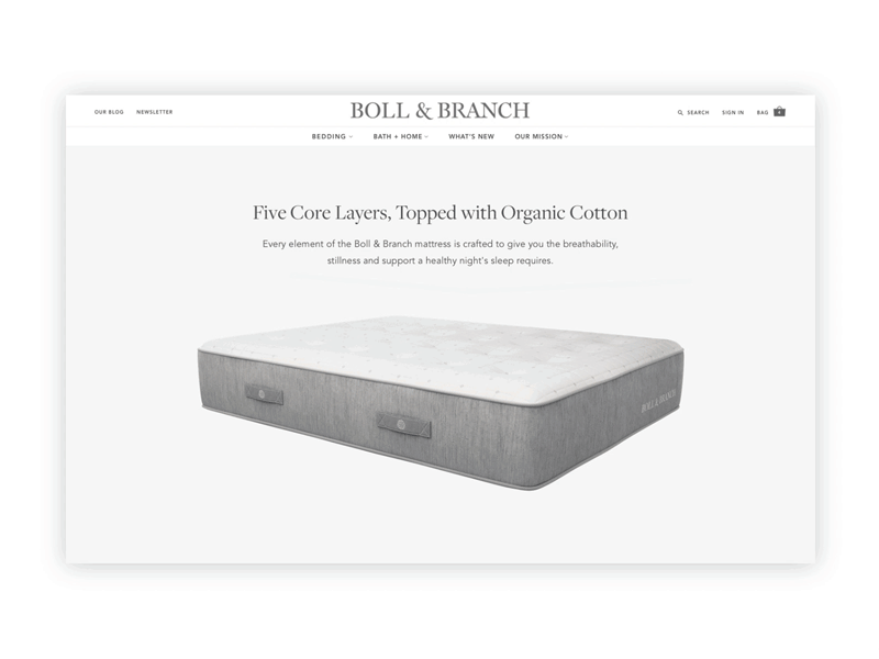Boll & Branch Mattress animation branding design ecommerce typography ui ux uxui web website