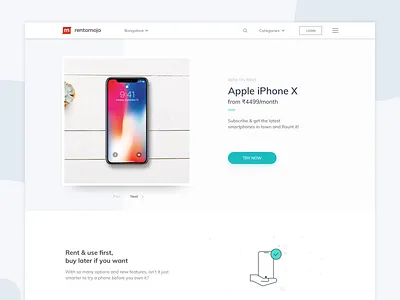 Mobile phone landing page clean ui design illustration interface landing page minimal mobile rentomojo ui ux web website