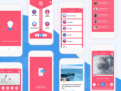 Effel Network App app blog blue design icon ios app media app mobile app music people podcast red video white