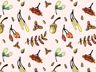 Pattern #48 acorns fall illustration pattern rowan