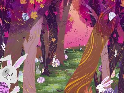 Easter Forest background background design character children color cute digital illustration kids rabbit