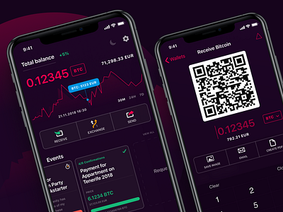 Cryptocurrency Wallet and Payments App block chain crypto currency crypto wallet dark app ewallet idsn ios app design mobile app mobile wallet ui design wallet app