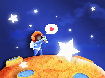 Take off the stars for you love sketch ui yellow 宇航员 插图 空间 蓝色 颜色