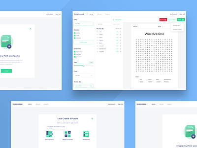 Wordverine - Step Creating Word Game dailyui dribbble flatui gradient icon landing page layout logo typography ui uiux ux web