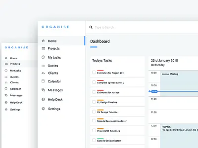 CRM & Project/Team Management blue blue and white clean cms concept crm idea project management software ui