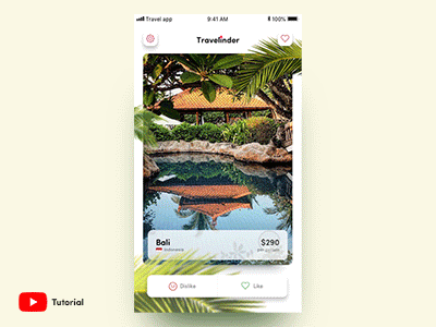 Tinder for travel + [YOUTUBE TUTORIAL] animation app design interface ios latvia principle prototype sketch travel traveling tutorial ui uiux ux video youtube