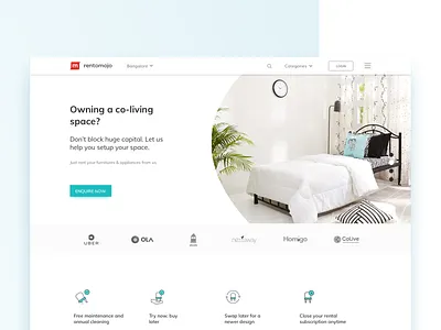 B2B Landing Page design first fold gradient illustration landing page minimal rentomojo typography ui ux web
