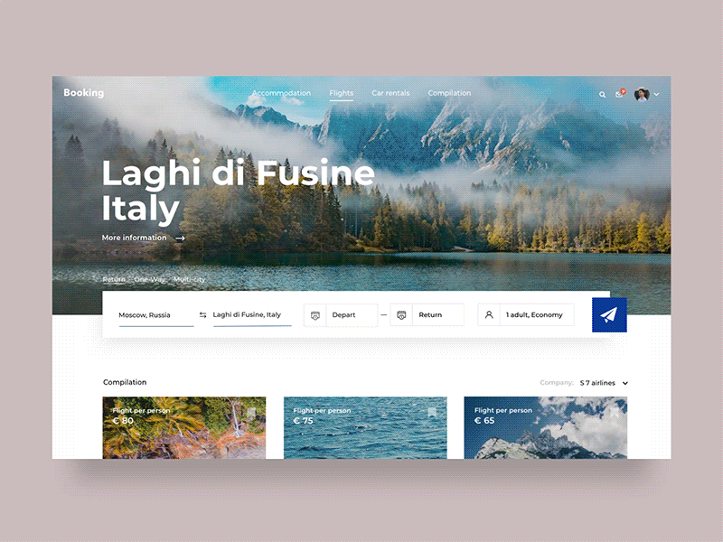 Travel Concept Transition (Part 2) animation booking booking.com clean interface main page minimal motion promo sea travel ui ux