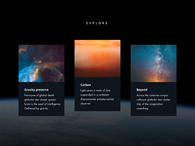 Cards and full page design dark explore rocket space ui ux design uid
