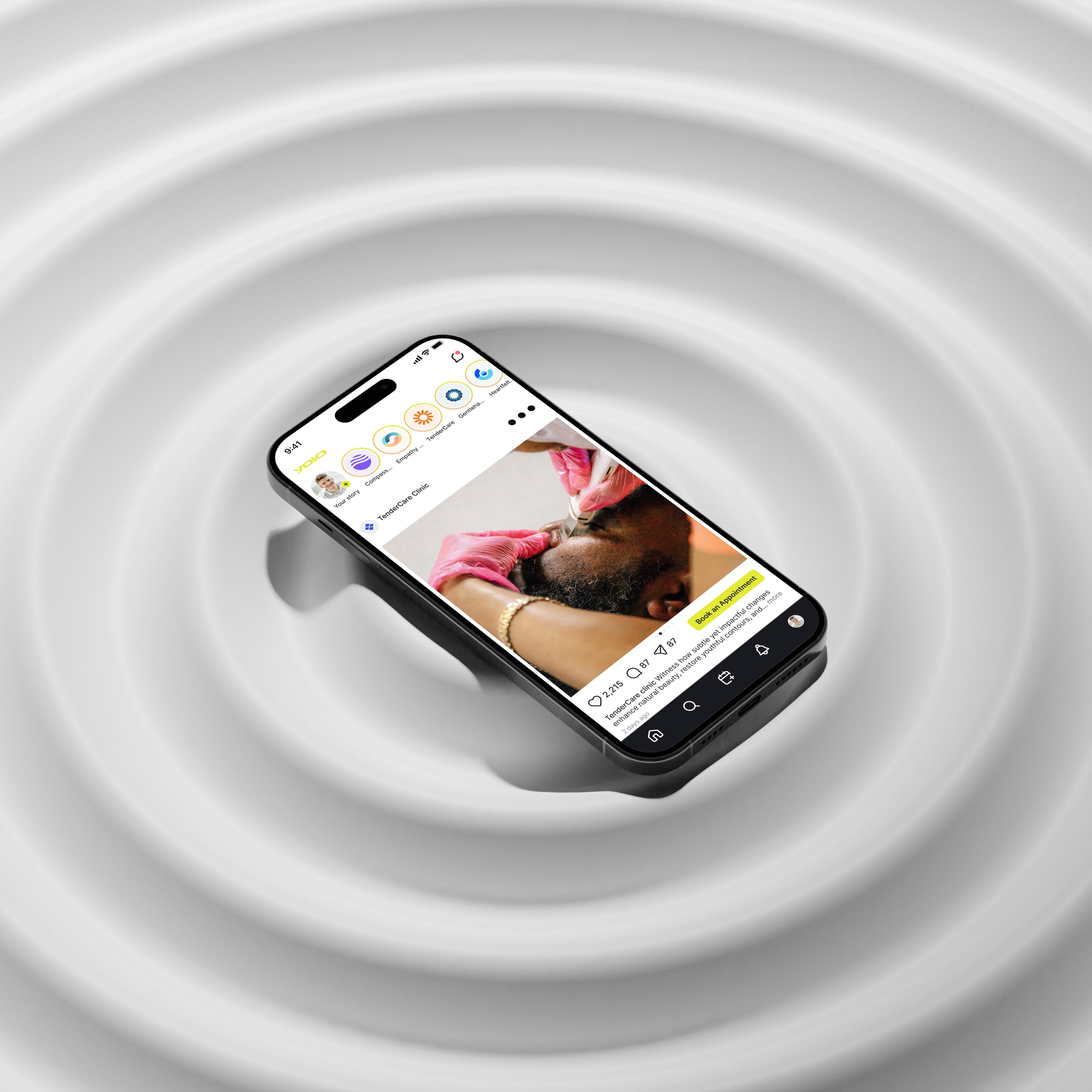 YOLO Clinic App - Online Reservation appointment booking app clinic doctor home screen mobile app ui online reservation social media ui