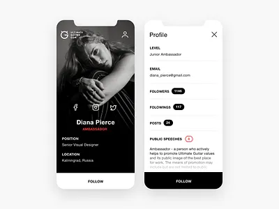 Ambassador | Profile ambassadore card counter email email app follow iphone iphone xs level list music position profile profile car settings social ui ultimate guitar user user card
