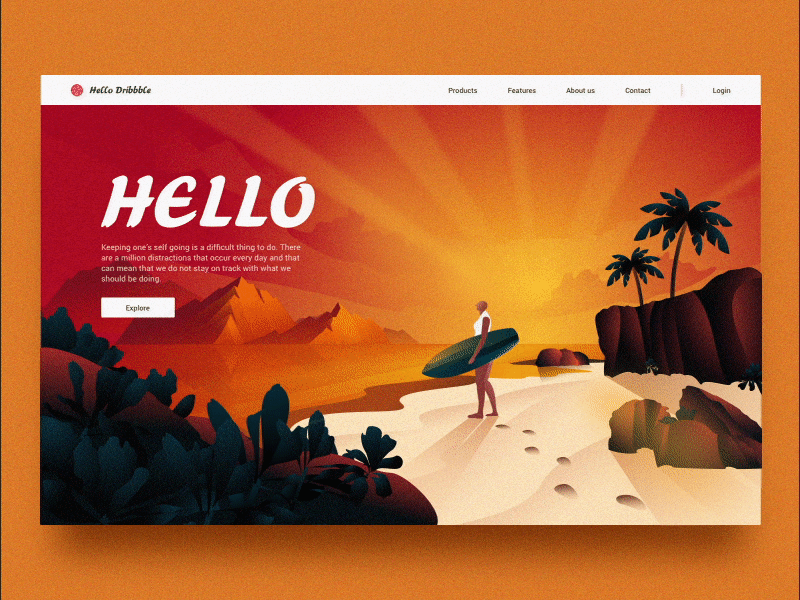 Hello dribbble ! animation debutshot illustration landingpage ui web