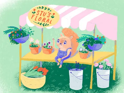 Stu's Floral at the Farmer's Market farmers market florist illustration squirrel