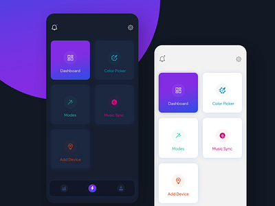 Dark vs Light application application design cards clean color compare comparison concept home interface design smart ui