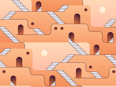 1001 Nights (repeat pattern) 1001 nights arabian dawn design dmt dream dusk game gradients illustration monument valley pattern platform psychedelic pueblo pueblos repeat pattern stairs stairway trippy