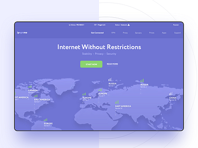 IPVPNme Landing Page colorful desktop isometrics landing map minimalist interface uiux violet vpn vpndesign website world map