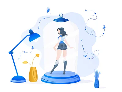 Porcelain doll design flat gradien illustration simple ui vector women