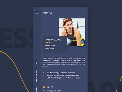 Profile Details bio cards dark design details fitness gym profile theme