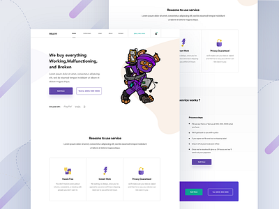 Landing page character art clean design gradient icons illustration landing page minimal mobile phones mockup payment ui ux web