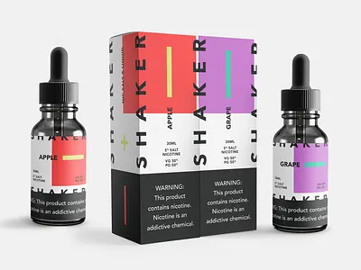 S H A K E R apple bottle box branding design flavor grape identity juice nic packaging purple redeye salt typography vape