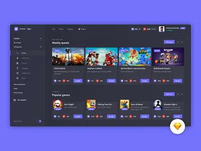 Dashboard - Uproar. Sketch. dark dashboard design free freebies games sketch ui ux web