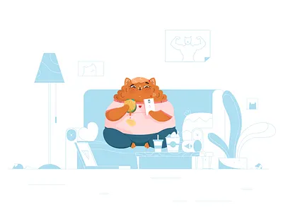 Fatty Kitty burger cat cat illustration character chicken eat fatty fireart fireart studio flat food heart ice cream illustration kitty love pizza plant poster vector