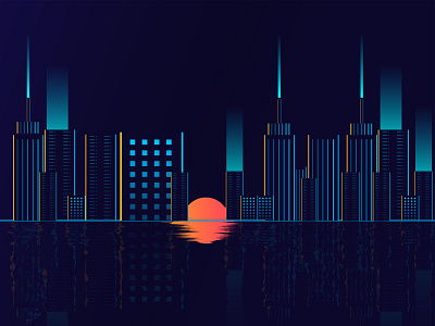 City ( Day26/365) building city color evening illustration light reflection river sky skyscraper sun vector water