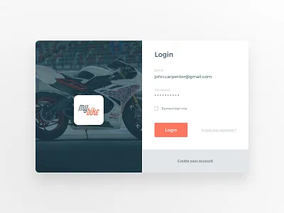 My Bike Login app bike mybike ui ux