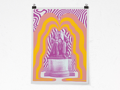 Art Print bright detroit illustration psychadelic statue wavvy