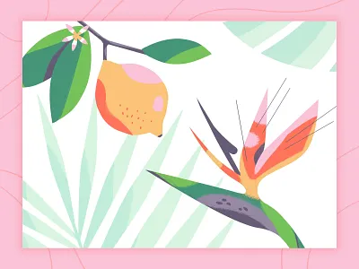 Birds of Paradise bird of paradise brush illustration lemon mural photoshop plant texture