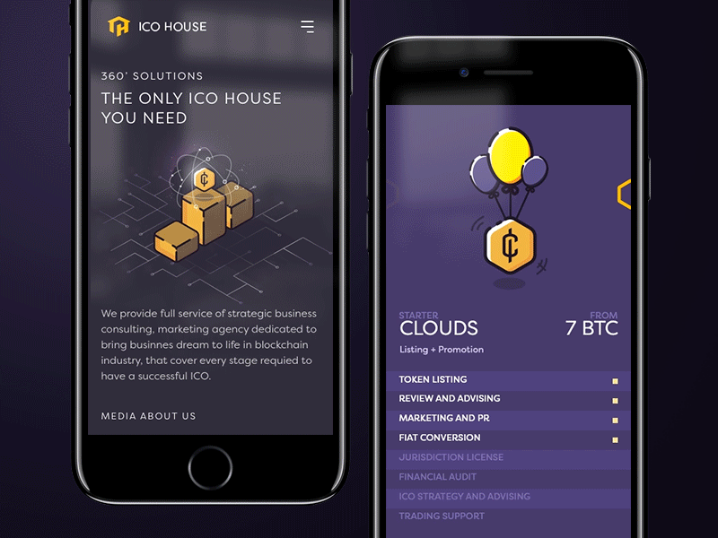 ICO HOUSE Mobile 7ninjas block chain clear consulting crypto currency ico illustration mobile pricing services