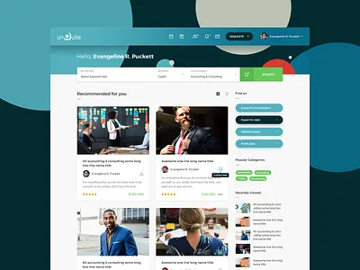 Unqube - User Logged In advice dashboard expert get answers icon icons marketplace redesign ui unqube web website