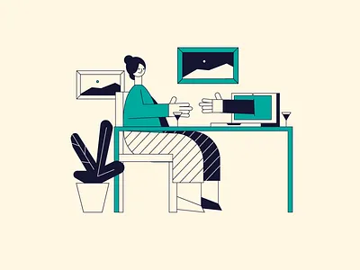 Kickoff character date flower illustration kickoff laptop picture plant table woman