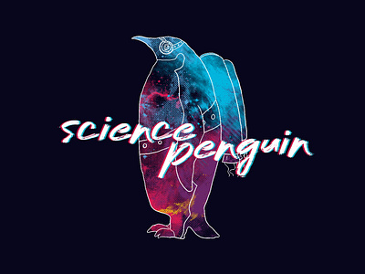 Science Penguin band brand dark halftone handwriting logo penguin pink space typography
