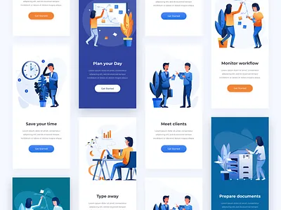 Mobile Examples color combinations get started illustration screens illustration pack minimal clean design mobile examples app mobile onboarding explorations user experience ux user interface ui visual interface showcase work office environment