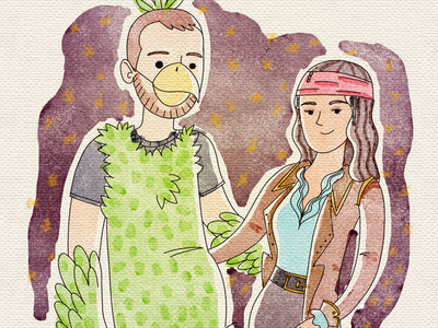 Trick or Treat 2 couple halloween illustration love watercolor