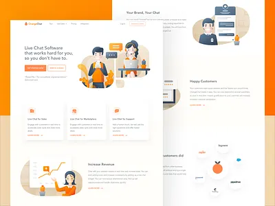 OrangeChat Landing Page chat bot customer service illustration landing page live chat orange ui